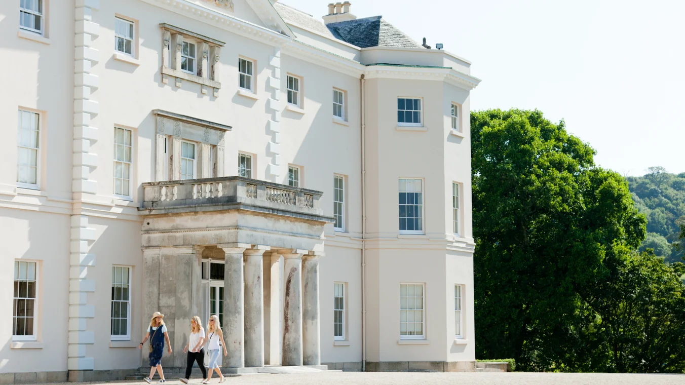 Saltram House Devon — Georgian mansion with visitors walking outside